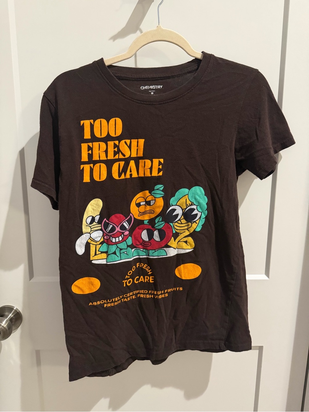 Chemistry Women’s Vintage "Too Fresh To Care" Black Graphic Tee Size Medium